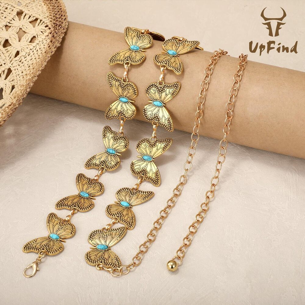 7399 Women Western Metal Gold Chain Belt Concho Cowgirl Waist Link - Picture 5 of 6